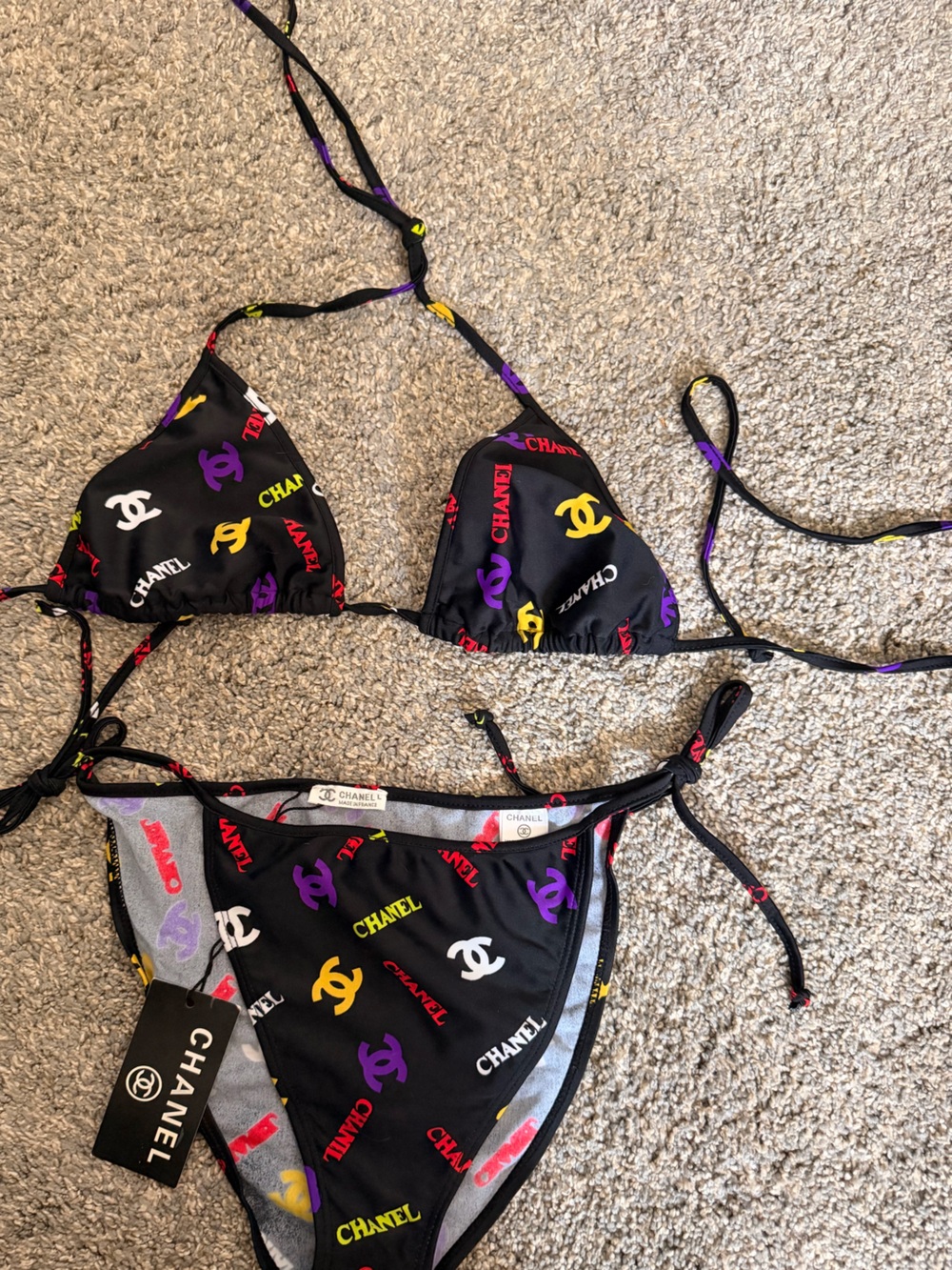 Vintage Chanel Multicolor Logo Bikini – Rare
